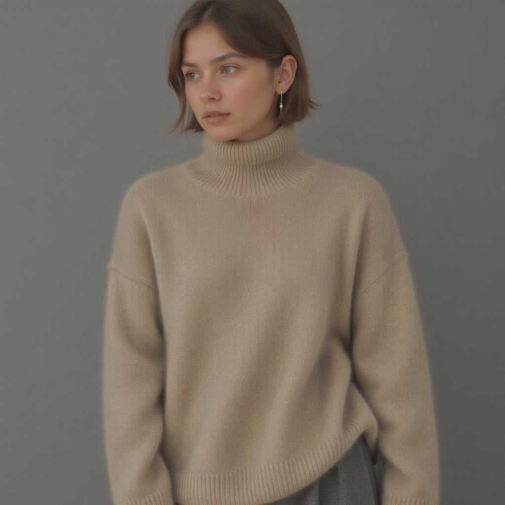 Oversized Women's Cashmere Turtleneck Sweater – Soft and Warm - J&B; - 3 - Elvaroza.com