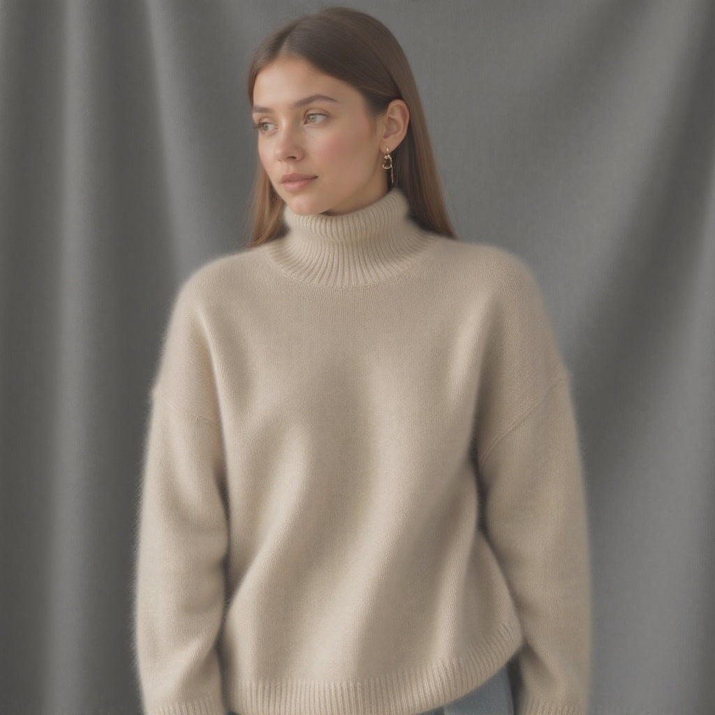 Oversized Women's Cashmere Turtleneck Sweater – Soft and Warm - J&B; - 4 - Elvaroza.com