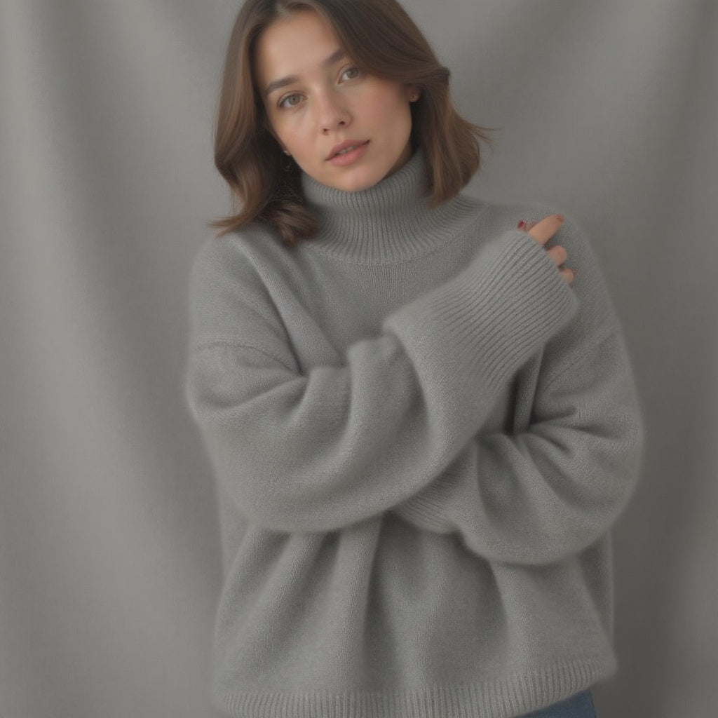 Oversized Women's Cashmere Turtleneck Sweater – Soft and Warm - J&B; - 6 - Elvaroza.com