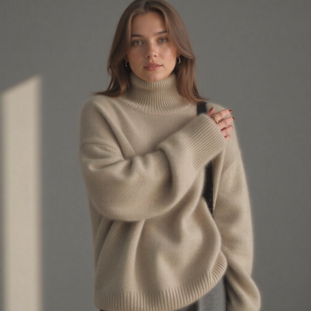 Oversized Women's Cashmere Turtleneck Sweater – Soft and Warm - J&B; - 7 - Elvaroza.com