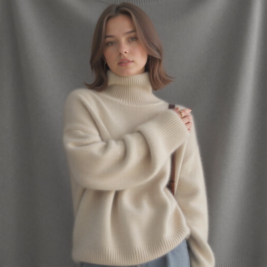 Oversized Women's Cashmere Turtleneck Sweater – Soft and Warm - J&B; - 10 - Elvaroza.com