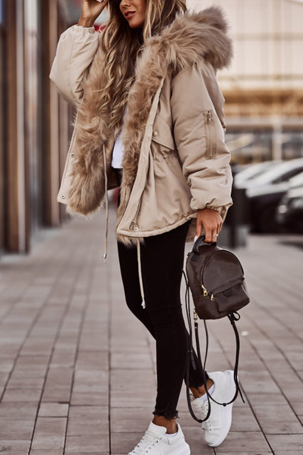 Women's cropped parka with faux fur trim and hood - J&B; - 1 - Elvaroza.com