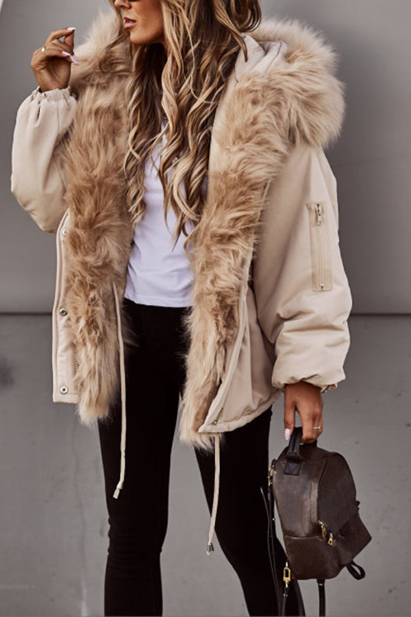 Women's cropped parka with faux fur trim and hood - J&B; - 2 - Elvaroza.com