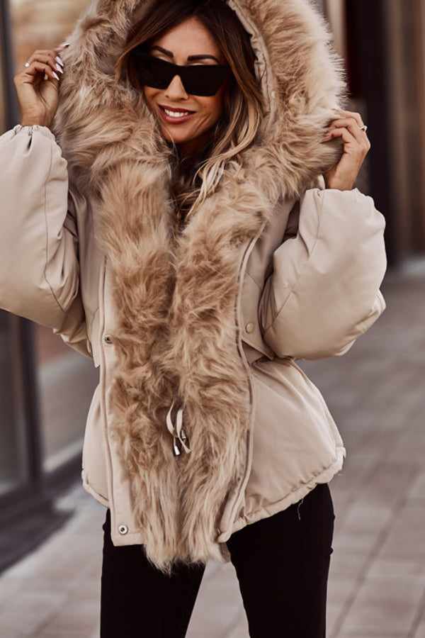 Women's cropped parka with faux fur trim and hood - J&B; - 3 - Elvaroza.com