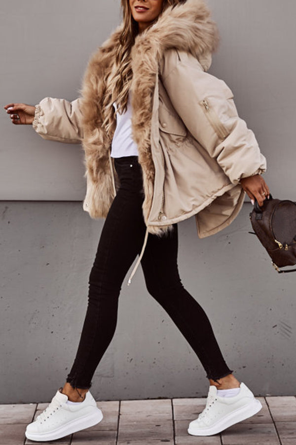 Women's cropped parka with faux fur trim and hood - J&B; - 4 - Elvaroza.com