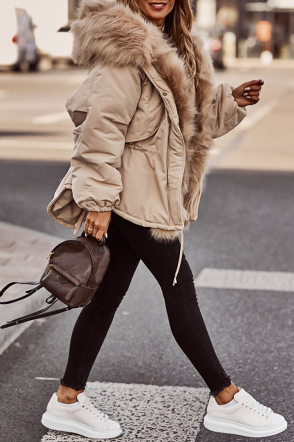 Women's cropped parka with faux fur trim and hood - J&B; - 5 - Elvaroza.com