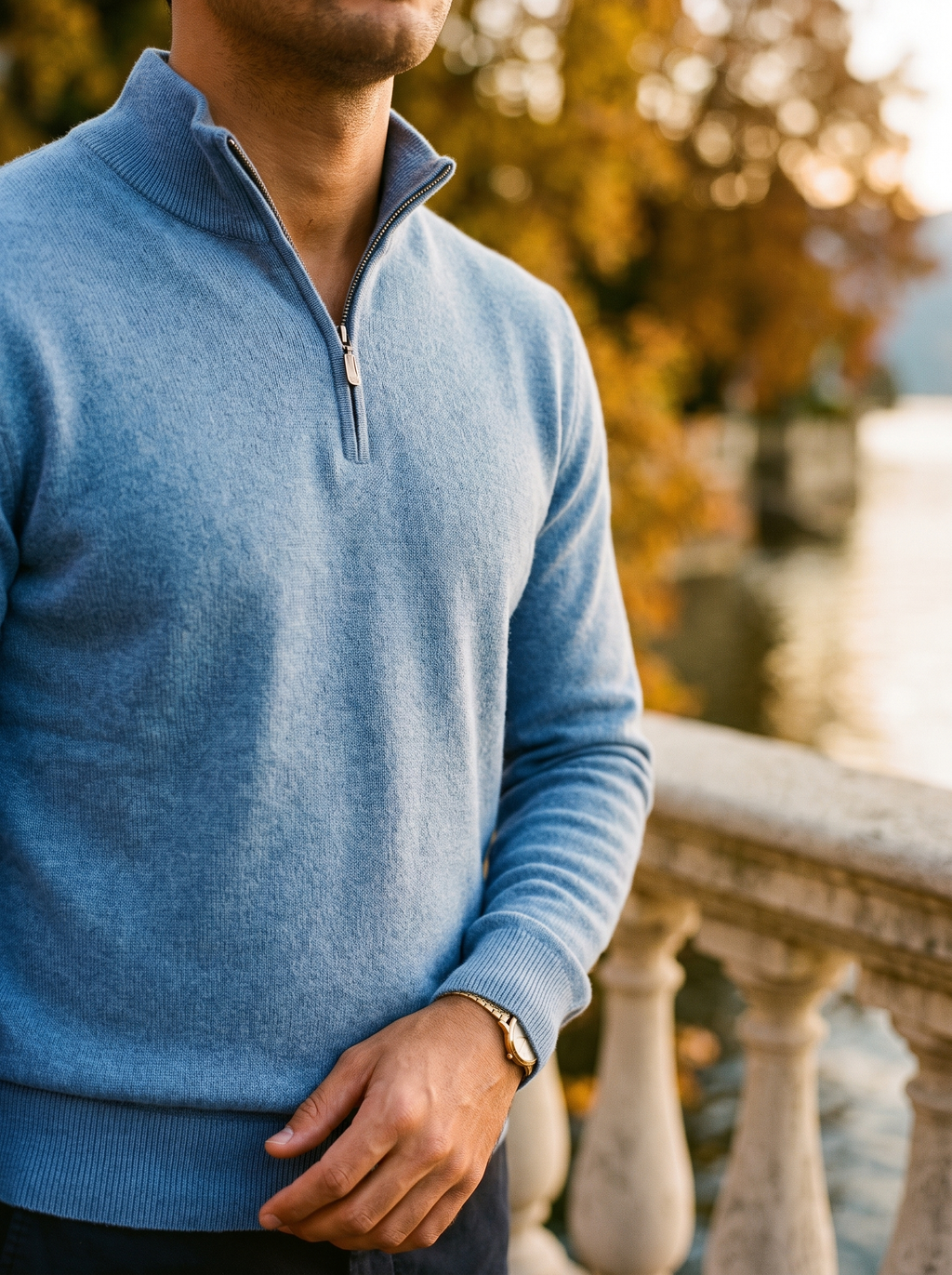 Men's Sweater with a High Collar and Half-Zip - J&B; - 3 - Elvaroza.com