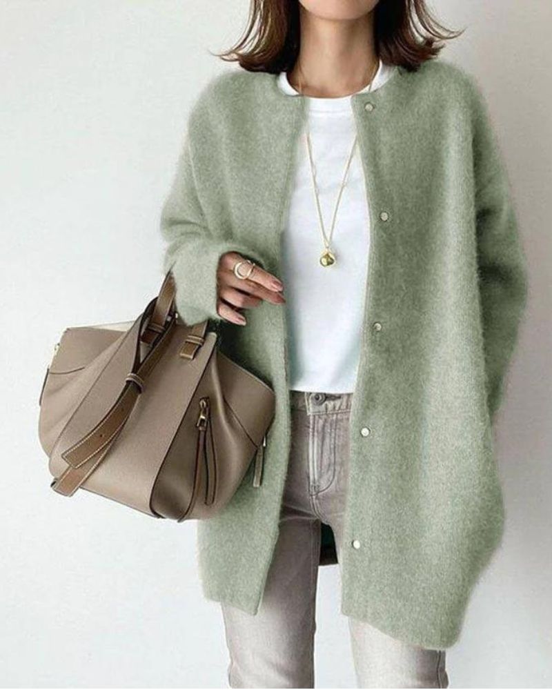 Women's cardigan with a relaxed fit, button placket, and elegant silhouette - J&B; - 2 - Elvaroza.com