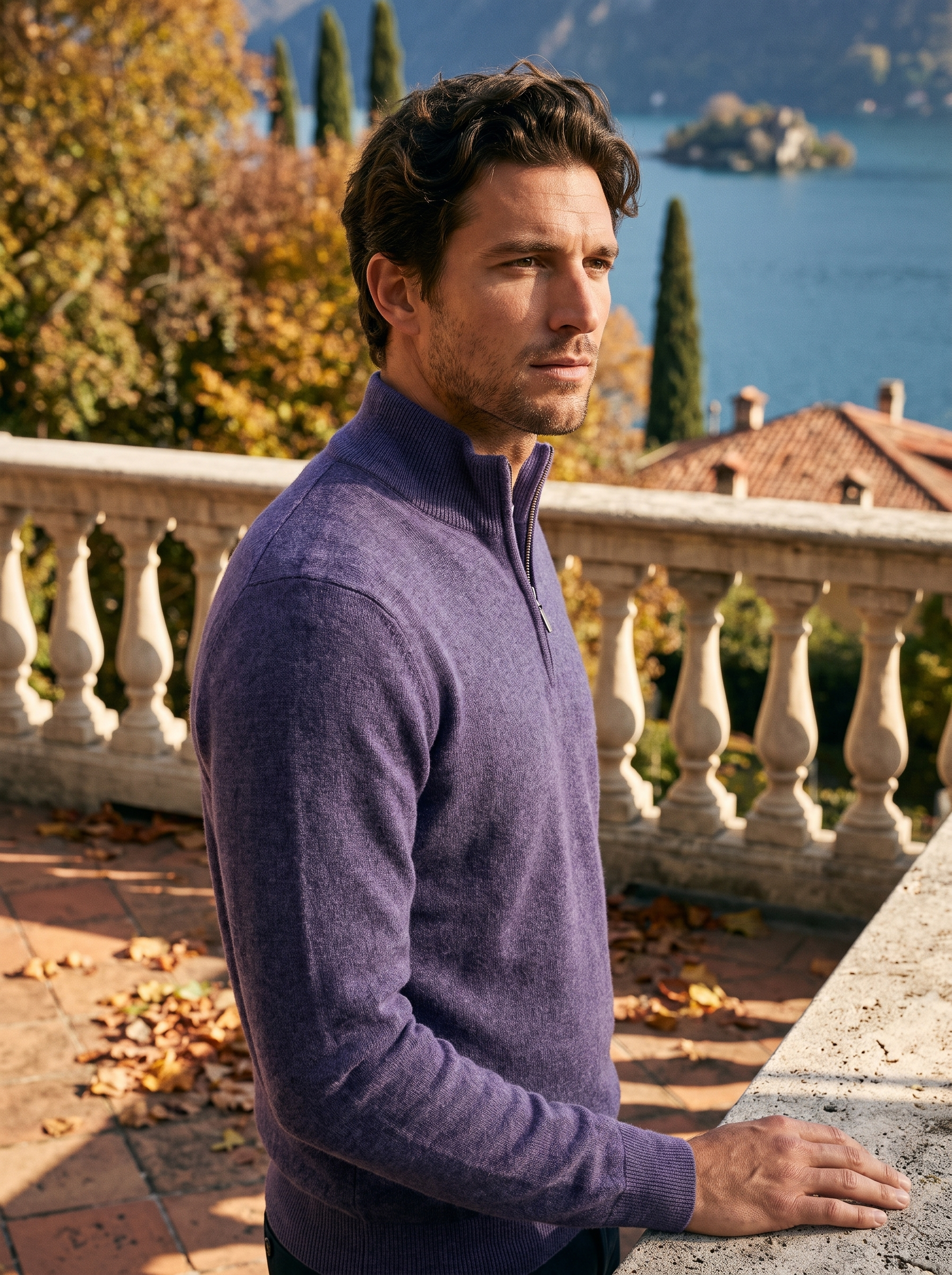 Men's Sweater with a High Collar and Half-Zip - J&B; - 7 - Elvaroza.com