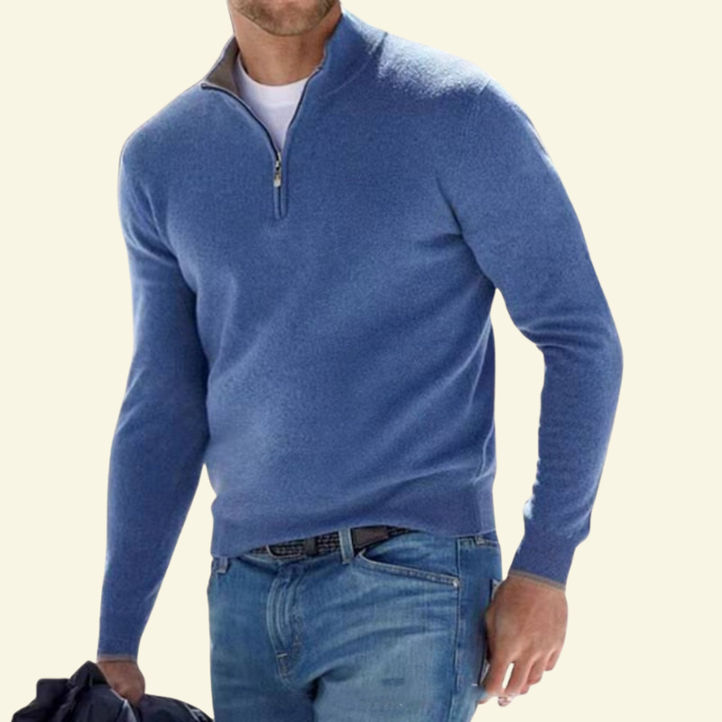 Men's Sweater with a High Collar and Half-Zip - J&B; - 13 - Elvaroza.com