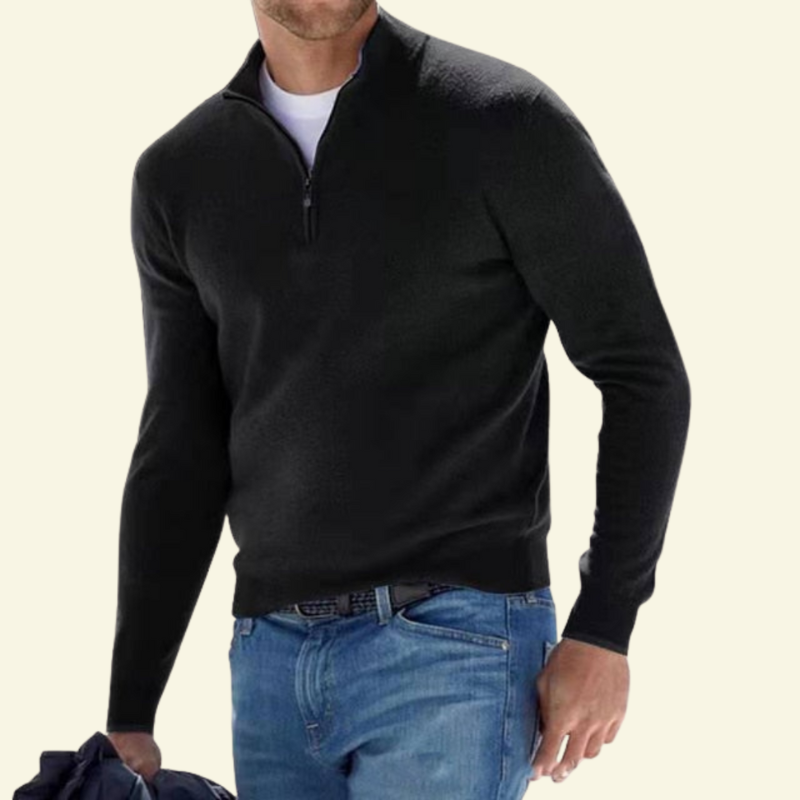 Men's Sweater with a High Collar and Half-Zip - J&B; - 14 - Elvaroza.com