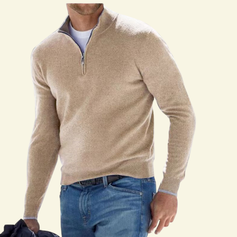 Men's Sweater with a High Collar and Half-Zip - J&B; - 15 - Elvaroza.com
