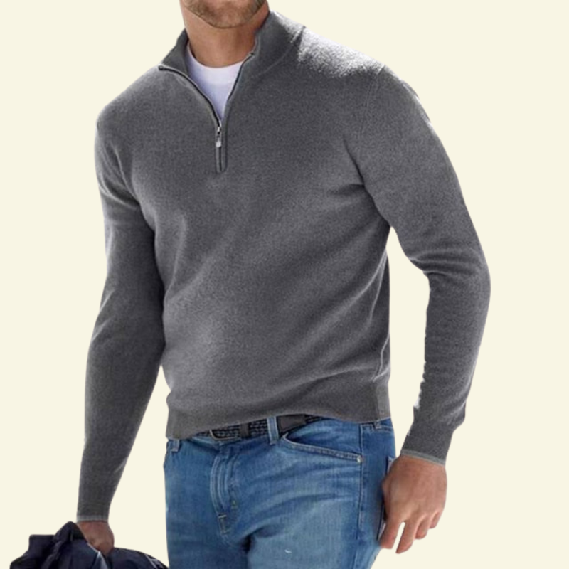 Men's Sweater with a High Collar and Half-Zip - J&B; - 16 - Elvaroza.com