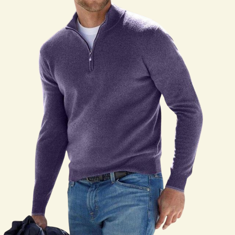 Men's Sweater with a High Collar and Half-Zip - J&B; - 17 - Elvaroza.com