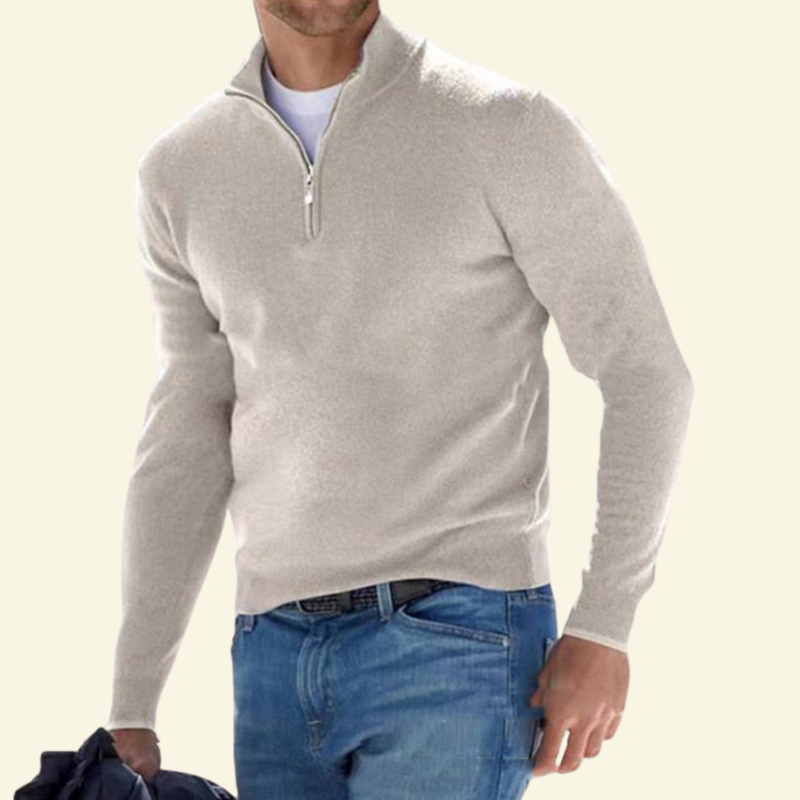 Men's Sweater with a High Collar and Half-Zip - J&B; - 18 - Elvaroza.com