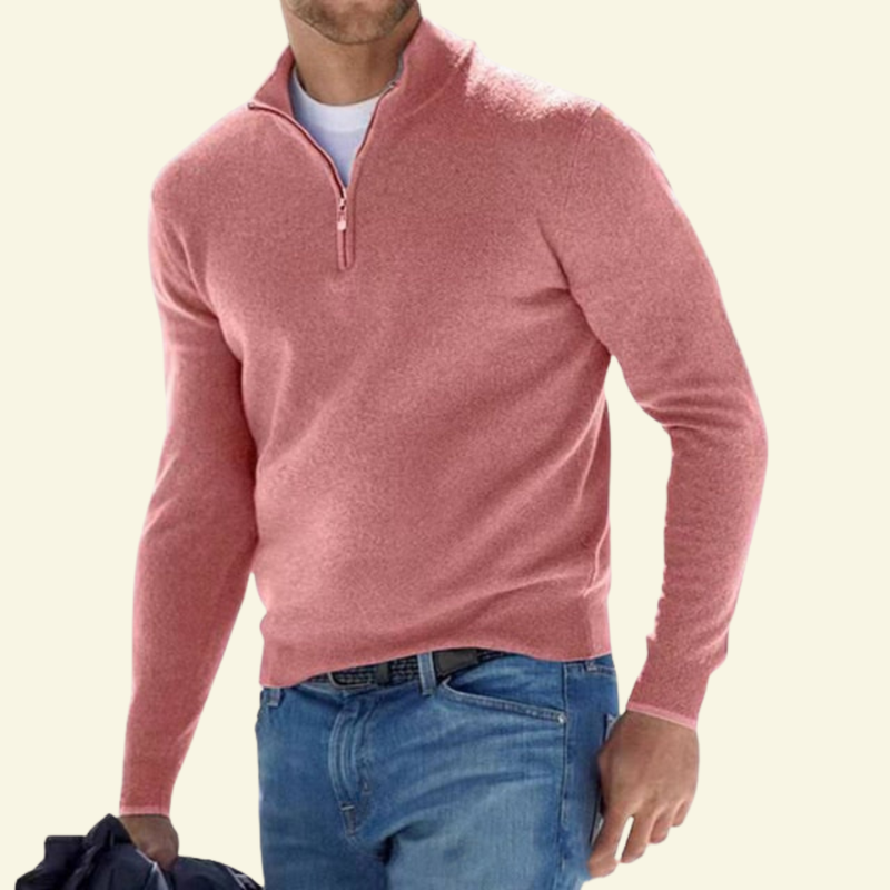 Men's Sweater with a High Collar and Half-Zip - J&B; - 19 - Elvaroza.com