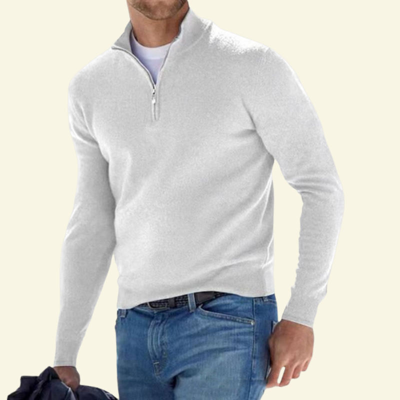 Men's Sweater with a High Collar and Half-Zip - J&B; - 20 - Elvaroza.com