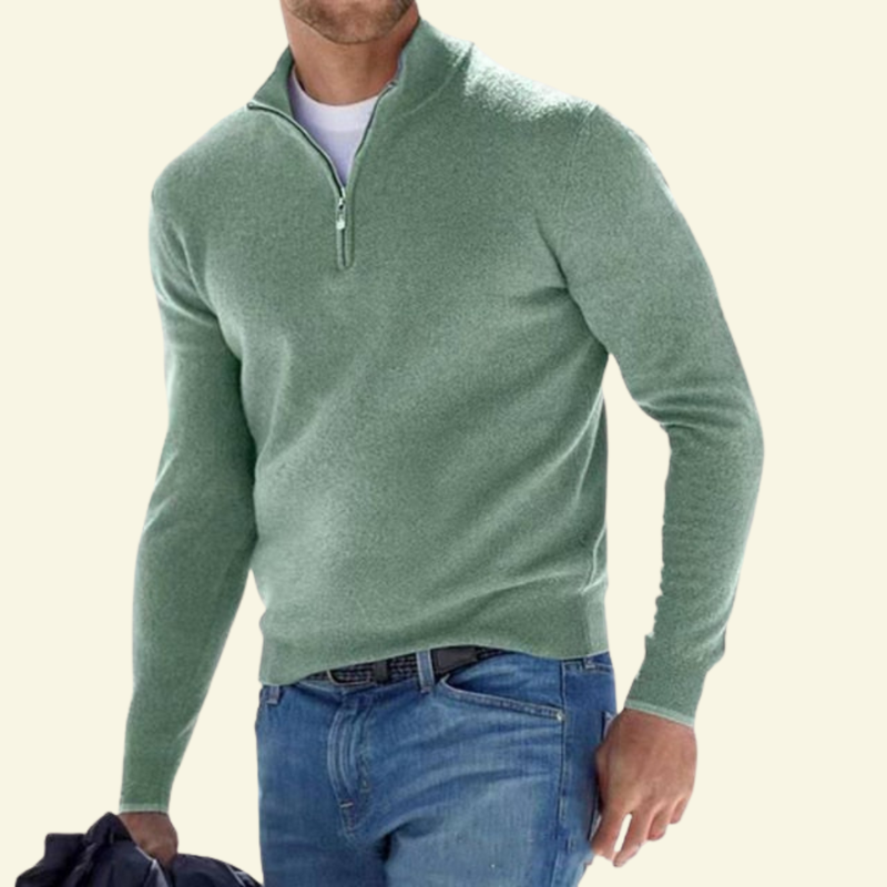 Men's Sweater with a High Collar and Half-Zip - J&B; - 21 - Elvaroza.com