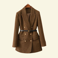 Women's Double-Breasted Tweed Blazer with a Belt at the Waist - J&B; - 1 - Elvaroza.com