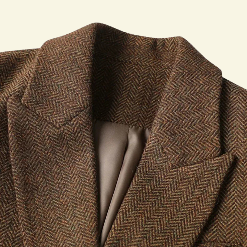 Women's Double-Breasted Tweed Blazer with a Belt at the Waist - J&B; - 4 - Elvaroza.com