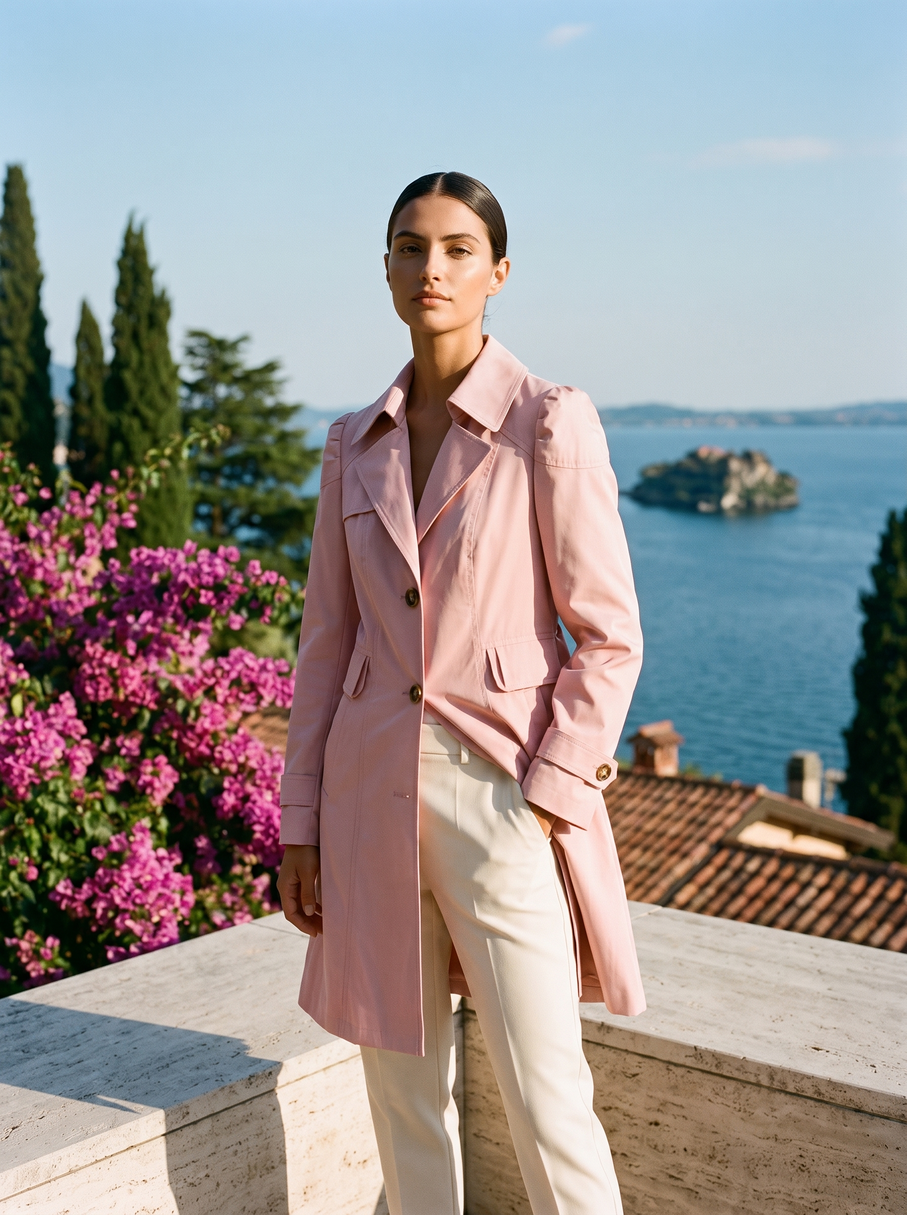 Women's trench coat, fitted cut with belt - J&B; - 2 - Elvaroza.com