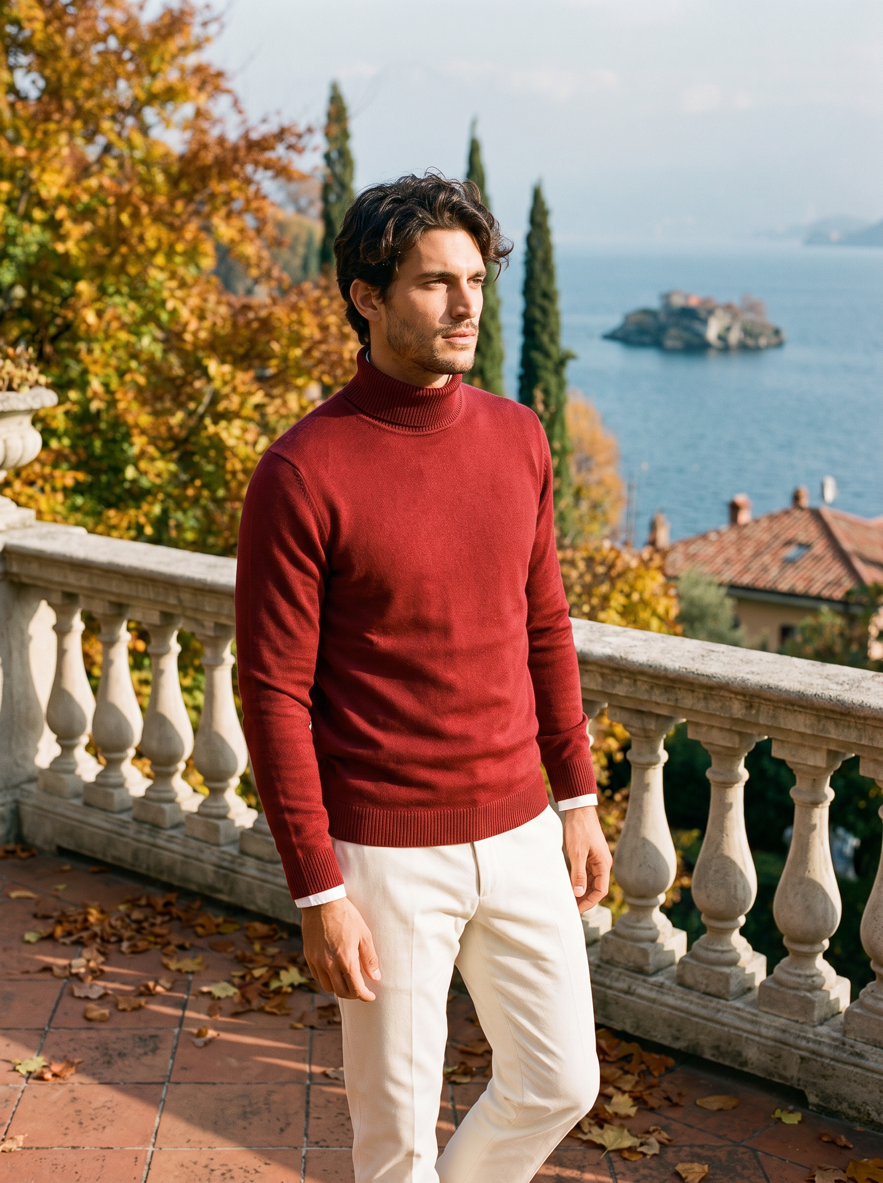 Men's turtleneck sweater in rich burgundy with a classic fit - J&B; - 1 - Elvaroza.com