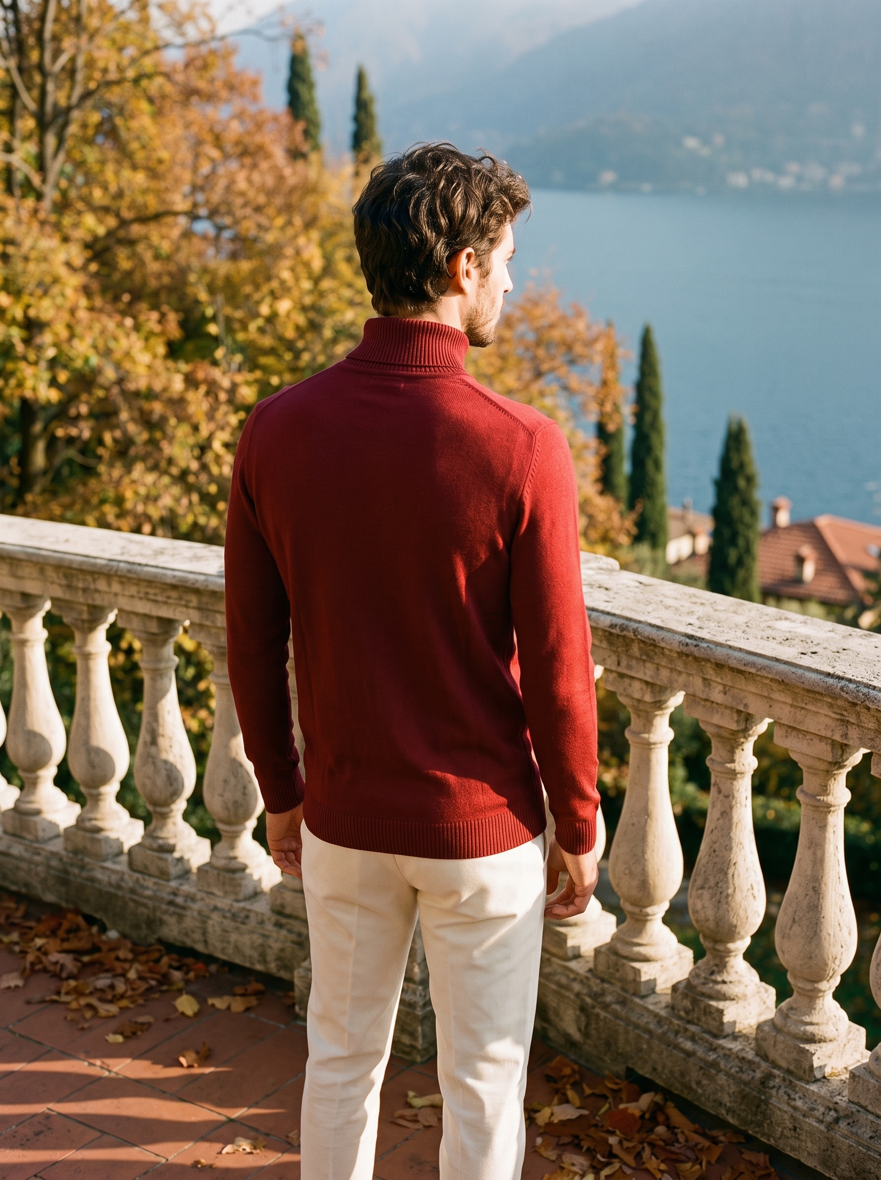 Men's turtleneck sweater in rich burgundy with a classic fit - J&B; - 3 - Elvaroza.com