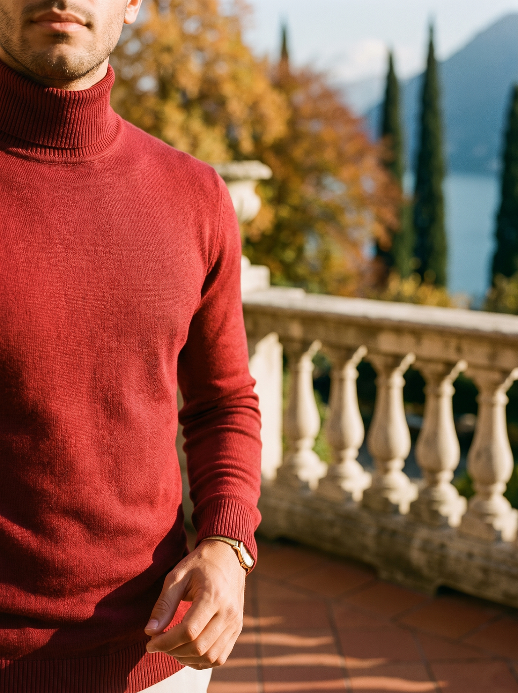 Men's turtleneck sweater in rich burgundy with a classic fit - J&B; - 4 - Elvaroza.com