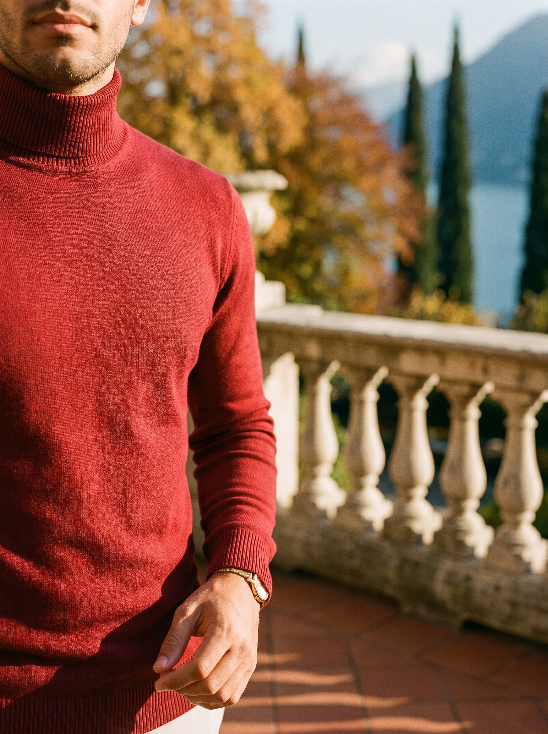 Men's turtleneck sweater in rich burgundy with a classic fit - J&B; - 4 - Elvaroza.com