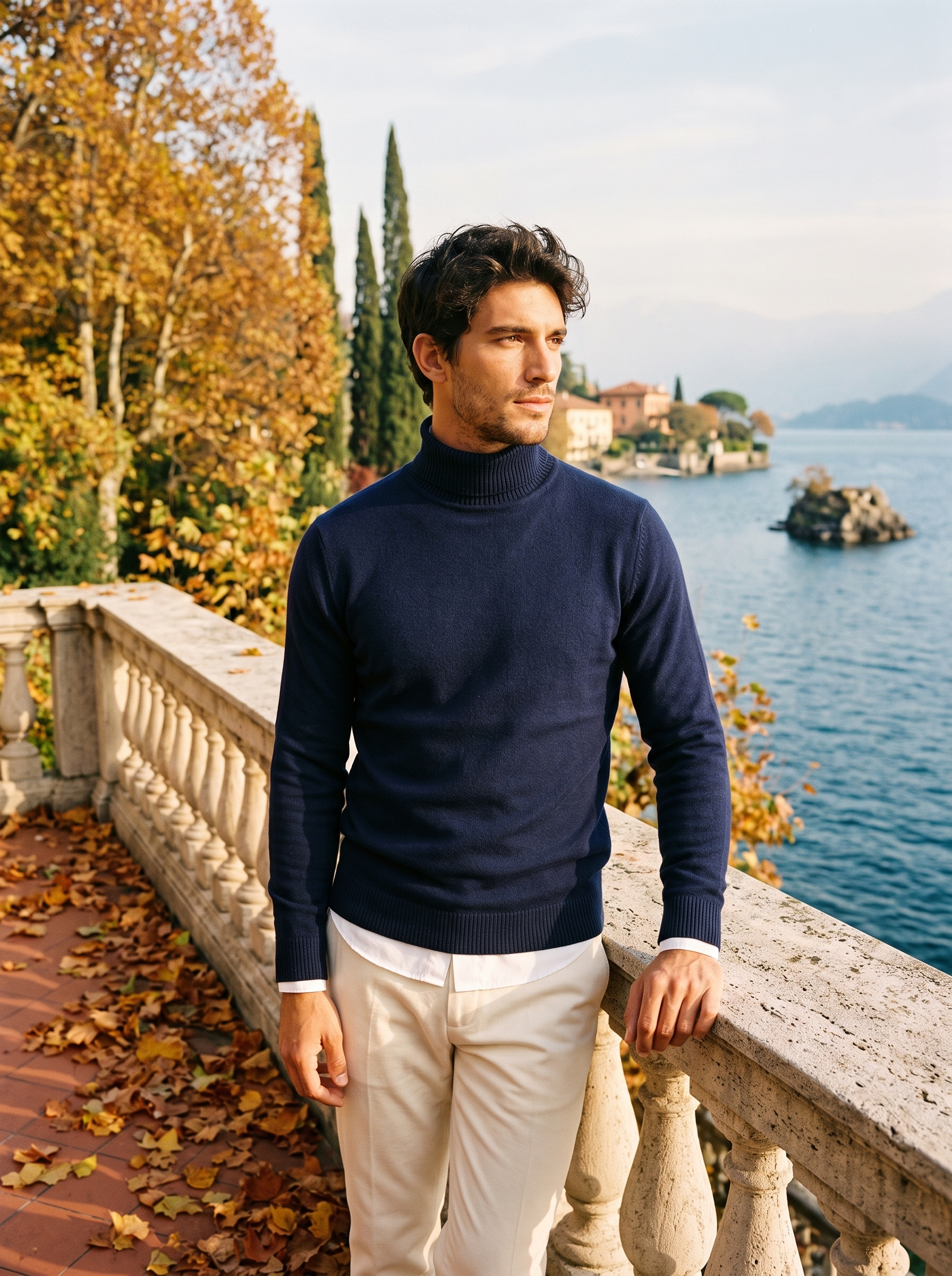 Men's turtleneck sweater in rich burgundy with a classic fit - J&B; - 7 - Elvaroza.com