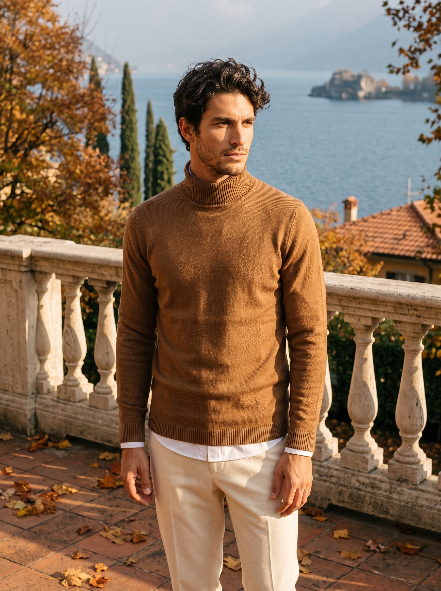 Men's turtleneck sweater in rich burgundy with a classic fit - J&B; - 8 - Elvaroza.com