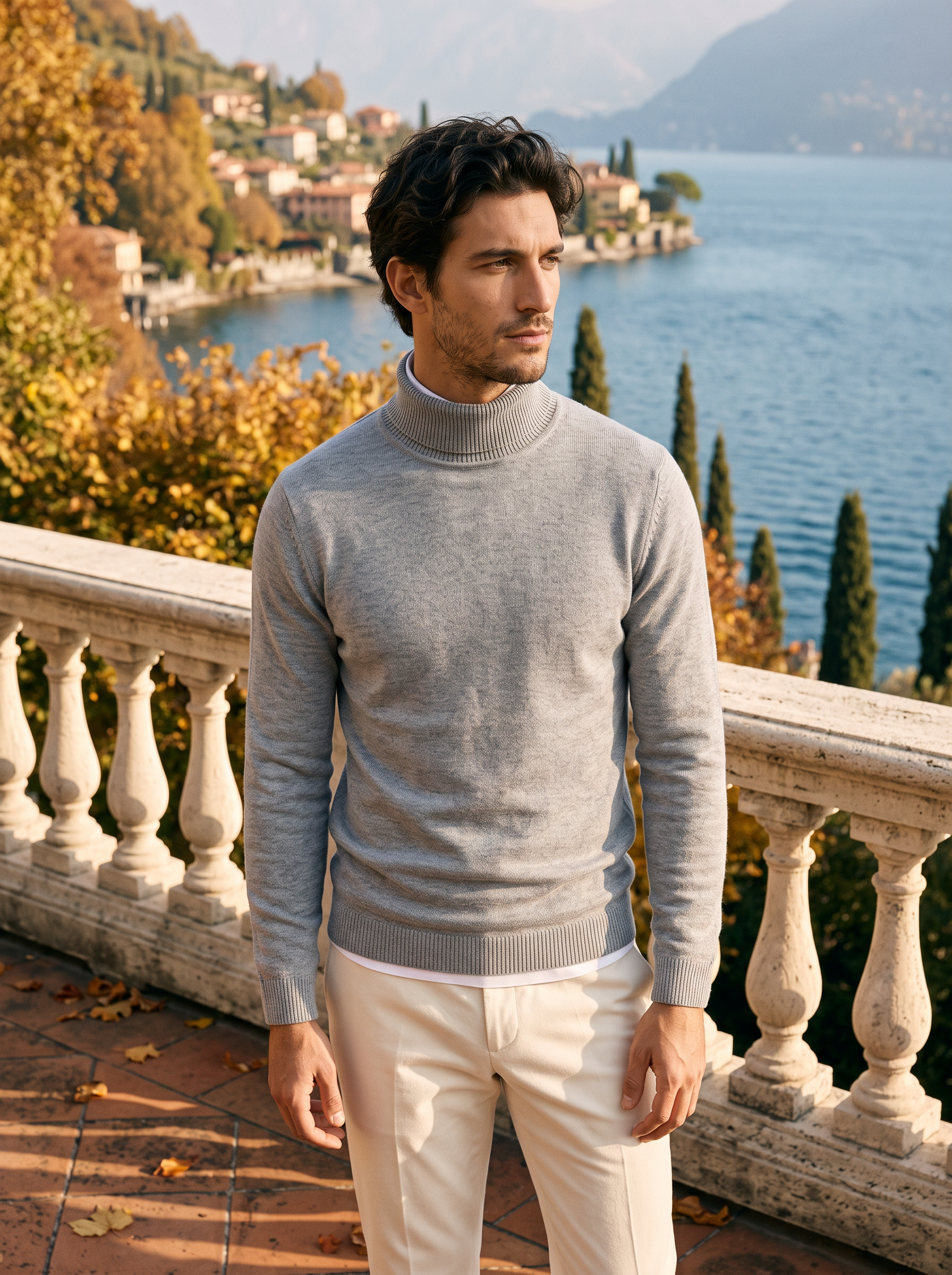 Men's turtleneck sweater in rich burgundy with a classic fit - J&B; - 9 - Elvaroza.com
