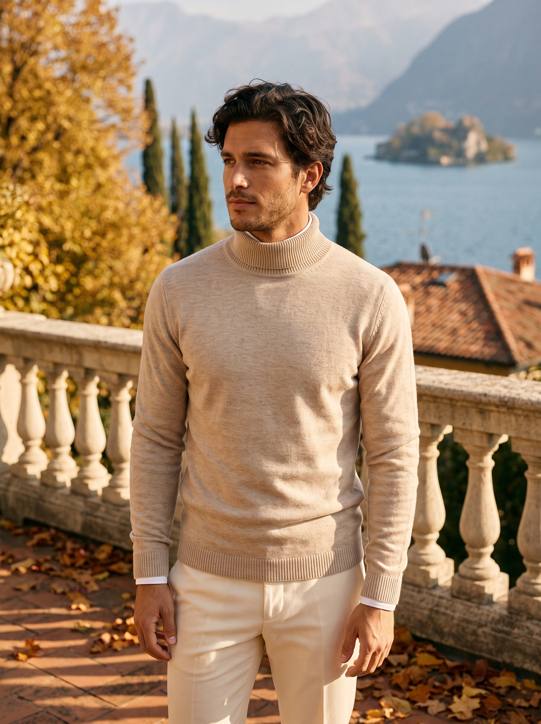 Men's turtleneck sweater in rich burgundy with a classic fit - J&B; - 10 - Elvaroza.com