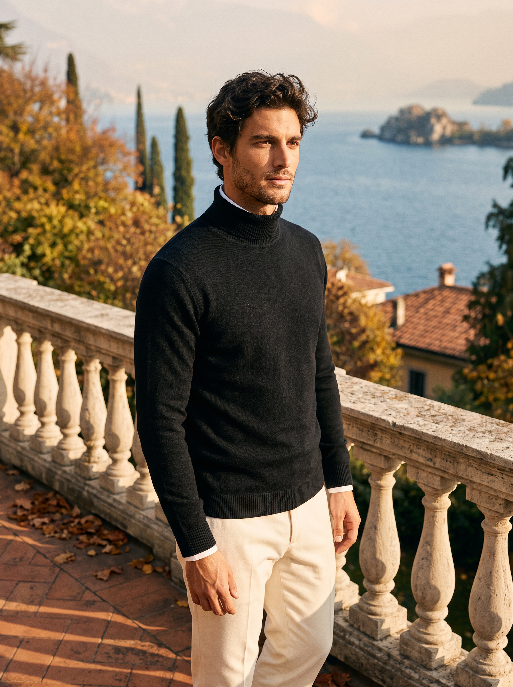 Men's turtleneck sweater in rich burgundy with a classic fit - J&B; - 11 - Elvaroza.com