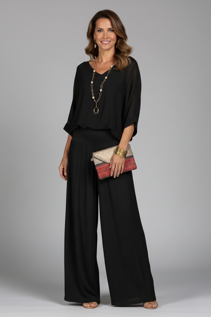 Two-piece set for women with a V-neck and loose-fitting pants - J&B; - 3 - Elvaroza.com