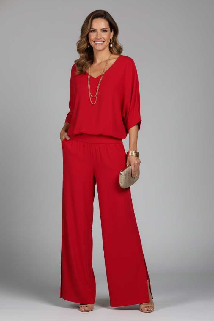 Two-piece set for women with a V-neck and loose-fitting pants - J&B; - 6 - Elvaroza.com