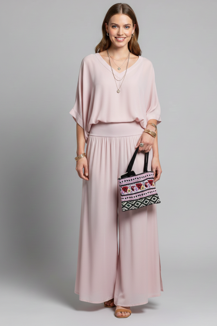 Two-piece set for women with a V-neck and loose-fitting pants - J&B; - 8 - Elvaroza.com