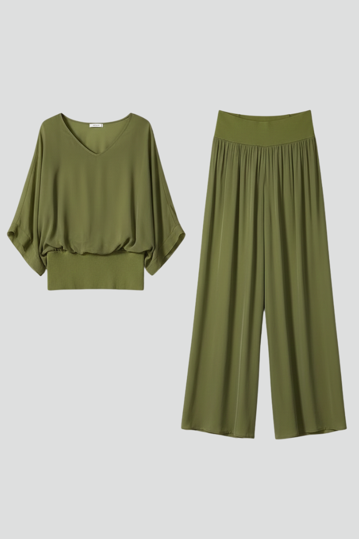 Two-piece set for women with a V-neck and loose-fitting pants - J&B; - 9 - Elvaroza.com