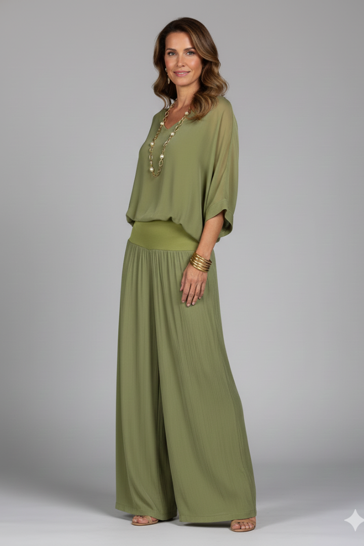 Two-piece set for women with a V-neck and loose-fitting pants - J&B; - 11 - Elvaroza.com