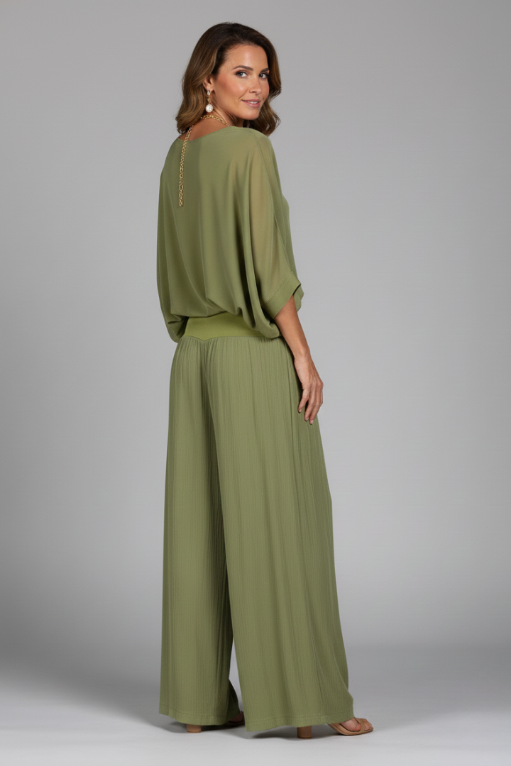 Two-piece set for women with a V-neck and loose-fitting pants - J&B; - 12 - Elvaroza.com