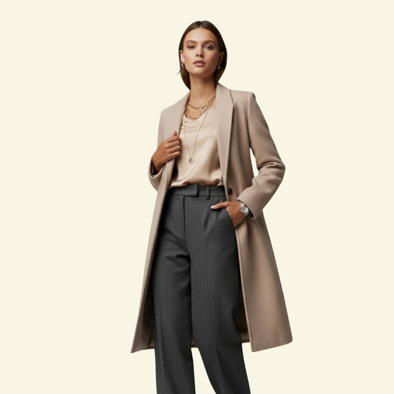 Women's coat with a fitted silhouette and an elegant collar - J&B; - 2 - Elvaroza.com
