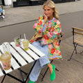 Women's jacket with a floral pattern, loose fit, and colorful design - J&B; - 1 - Elvaroza.com