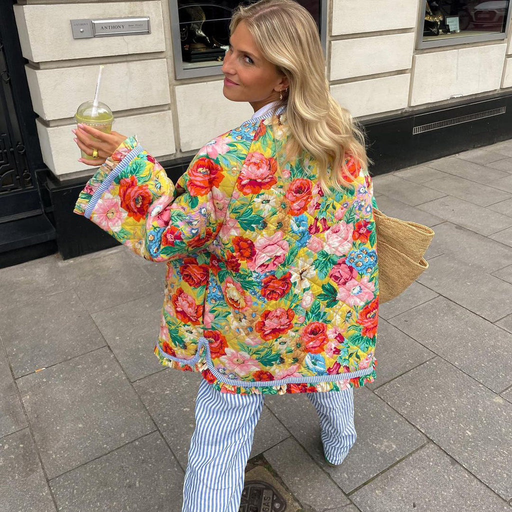 Women's jacket with a floral pattern, loose fit, and colorful design - J&B; - 3 - Elvaroza.com
