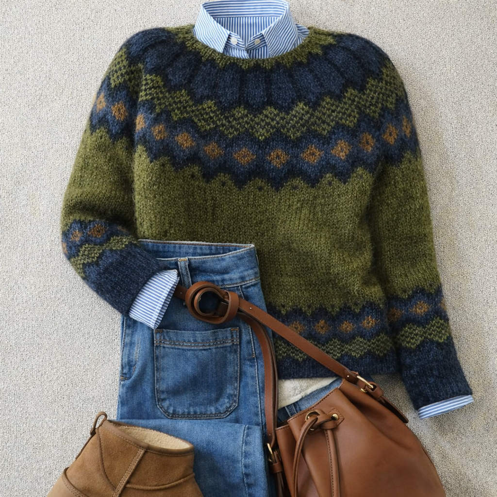 Nordic-Style Knit Sweater for Women – Cozy, Relaxed Fit, and Patterned Design - J&B; - 1 - Elvaroza.com
