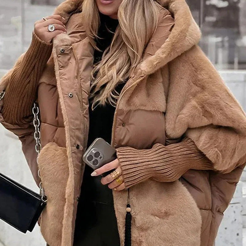 Women's Quilted Jacket with Hood and Elegant Fur Trim - J&B; - 1 - Elvaroza.com