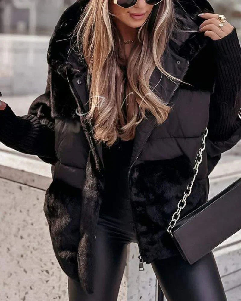 Women's Quilted Jacket with Hood and Elegant Fur Trim - J&B; - 5 - Elvaroza.com
