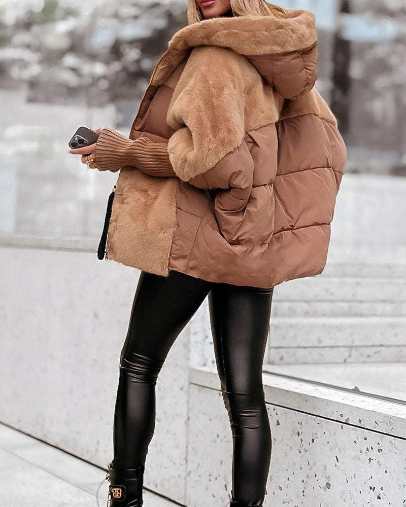 Women's Quilted Jacket with Hood and Elegant Fur Trim - J&B; - 6 - Elvaroza.com