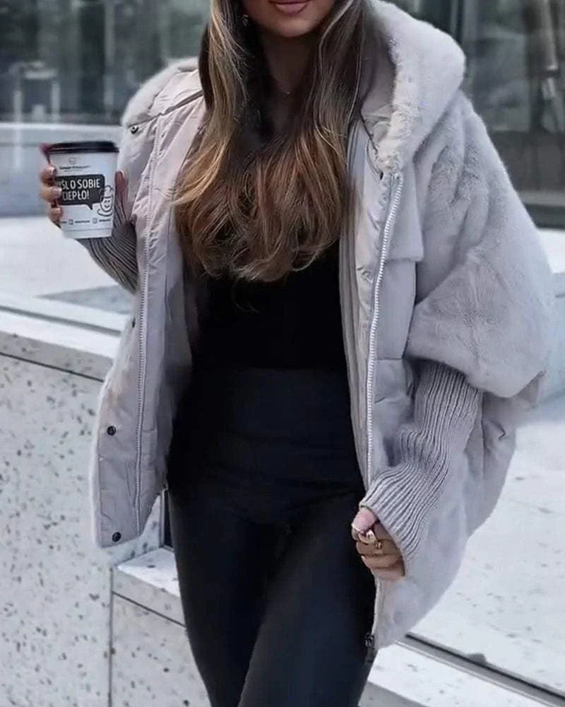 Women's Quilted Jacket with Hood and Elegant Fur Trim - J&B; - 8 - Elvaroza.com