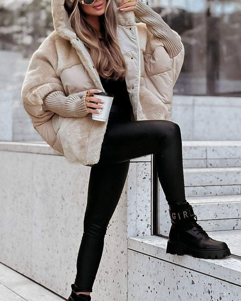 Women's Quilted Jacket with Hood and Elegant Fur Trim - J&B; - 9 - Elvaroza.com