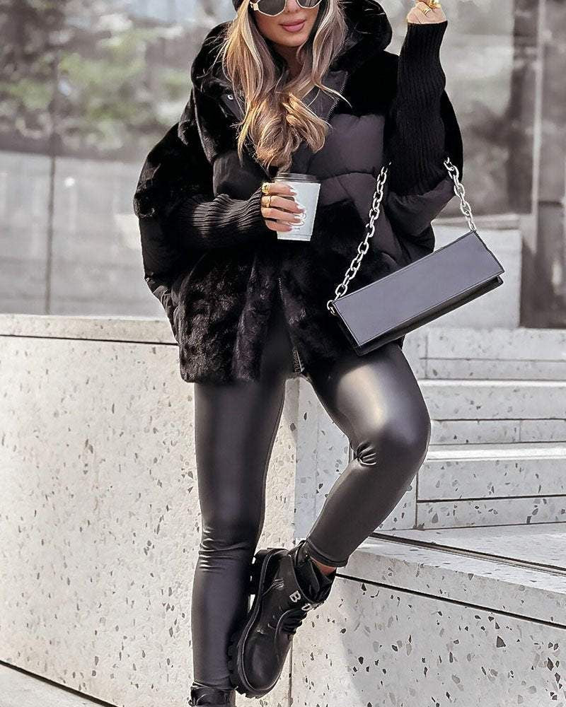 Women's Quilted Jacket with Hood and Elegant Fur Trim - J&B; - 10 - Elvaroza.com